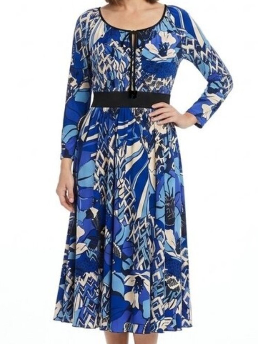 Nine West 3/4 Sleeve Abstract Print Scoop Neck Stretch Dress- Sz. 10